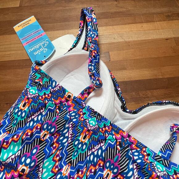 Swim Solutions Women's Tummy-Control Shirred One-Piece Swimsuit,12 - Picture 9 of 12